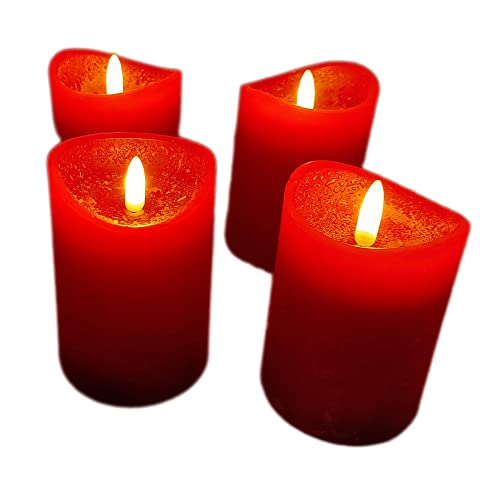ToCi LED Kerzen Rot Ø 7 x 15 cm - 4er Set mit schwarzem Docht und Timer - 4 flammenlose Echtwachs-Kerzen - Adventskerzen Grablicher