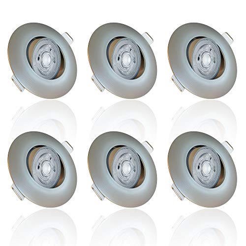 6er Pack LED Einbaustrahler LUXi Spot ultra flach Strahler 5W 3step-dimmbar 230v Einbauleuchten Lampe Deckenspots schwenkbar rund silber