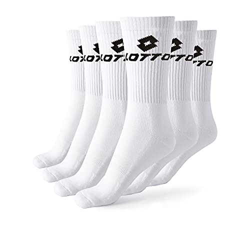 Lotto 6 Paar Herren Tennis Socken, weiche Baumwolle, doppeltes atmungsaktives Fußband, elastische Fußgewölbestütze, OEKO-TEX zertifiziert, weiß, 43-46