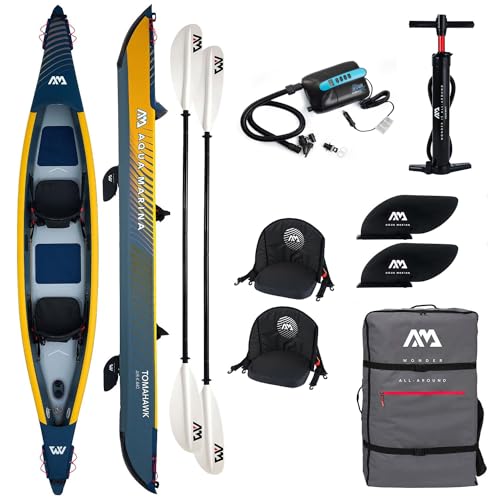 Campsup Aqua Marina kajak aufblasbar | Inflatable 2 Personen Kayak Tomahawk K-440 2023 + 2 x KP-1 + Star 8 | 440x78 cm | Technologie: Drop Stitch