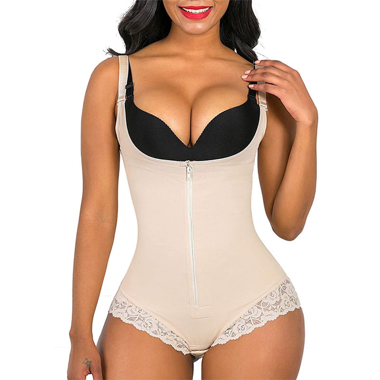 HGYJ Damen Bodys, Body Gathering Shapewear Tummy Control Waist Trainer Weste Ganzkörperformer,White,S