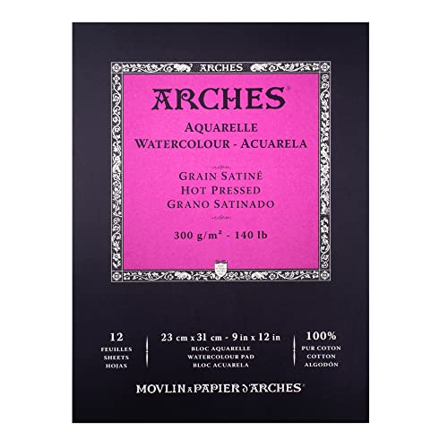 Arches 1795097 Aquarellpapier im Block (23 x 31 cm Kopfgeleimt 300g/m² Satiniert) 12 Blatt naturweiß