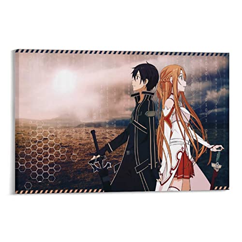 XINXUN SAO Sword Art Online Anime Poster Yuuki Asuna und Kirito Kunst Poster Leinwand Gemälde Dekor Wanddruck Fotogeschenke Zuhause Modern Dekorative Poster Gerahmt/ungerahmt 30 x 45 cm