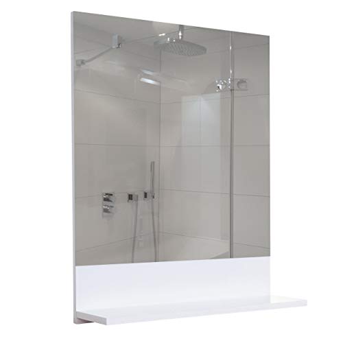 Mendler Wandspiegel mit Ablage HWC-B19, Badspiegel Badezimmer, Hochglanz 75x60cm - weiß
