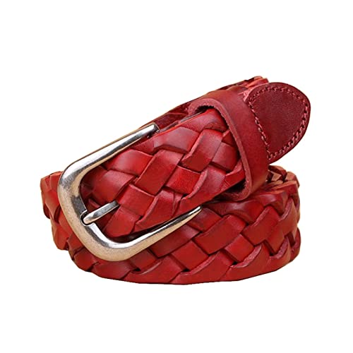 Bantopgong Webgürtel Damen Ledergürtel Atmungsaktiver Gürtel für Jeans 90cm -110cm Bekleidungszubehör, Rot, 110cm