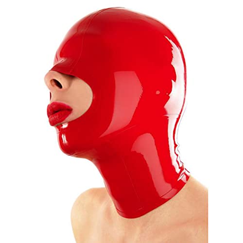 ERNZI Latex Haube Gummi Gesichtsmaske Offener Mund Halloween Party Maske Zubehör Sexy Schwarz Latex Fetisch Hauben Angepasst,Rot,XL