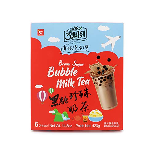 Bubble Tea Set - Brauner Zucker-Milch-Tee mit Tapiokaperlen, einfach zuzubereiten - Authentisches Getränk aus Taiwan, glutenfrei, Packung mit 6 Sets.
