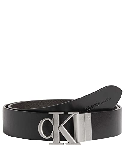 Calvin Klein Jeans Herren Runder Mono Plaque Drehgürtel 35 mm Monogramm Gürtel, Black/Bitter Brown, 100