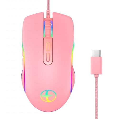 Computerzubehör E32 7 Keys 3200 DPI Pink Girls RGB Glühe verdrahtete Mausspielmaus, Schnittstelle: Typ-C