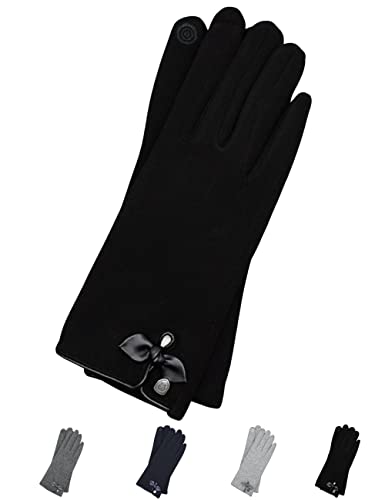 AKAROA ESTD 2019 Damen Handschuhe Liz, Touchscreen Handschuhe, extra weiches Teddyfutter, elastisches Jerseymaterial, 100% vegan, schwarz M/L