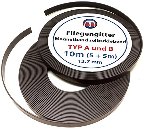 Fliegengitter Magnetband Magnetstreifen selbstklebend 12,7mm breit, je 5 m Typ A + B - für alle Fliegerngitter