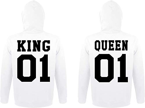 TRVPPY Herren Damen Partner Couple King Queen Pullover Pärchen Set - 1x Herren Hoodie Weiß M