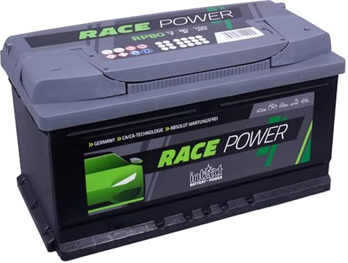 intAct Race-Power RP80 Starterbatterie 12V 80Ah, 700A (EN) Kaltstartstrom, geschlossene und wartungsfreie Autobatterie mit bis zu 15% mehr Leistung