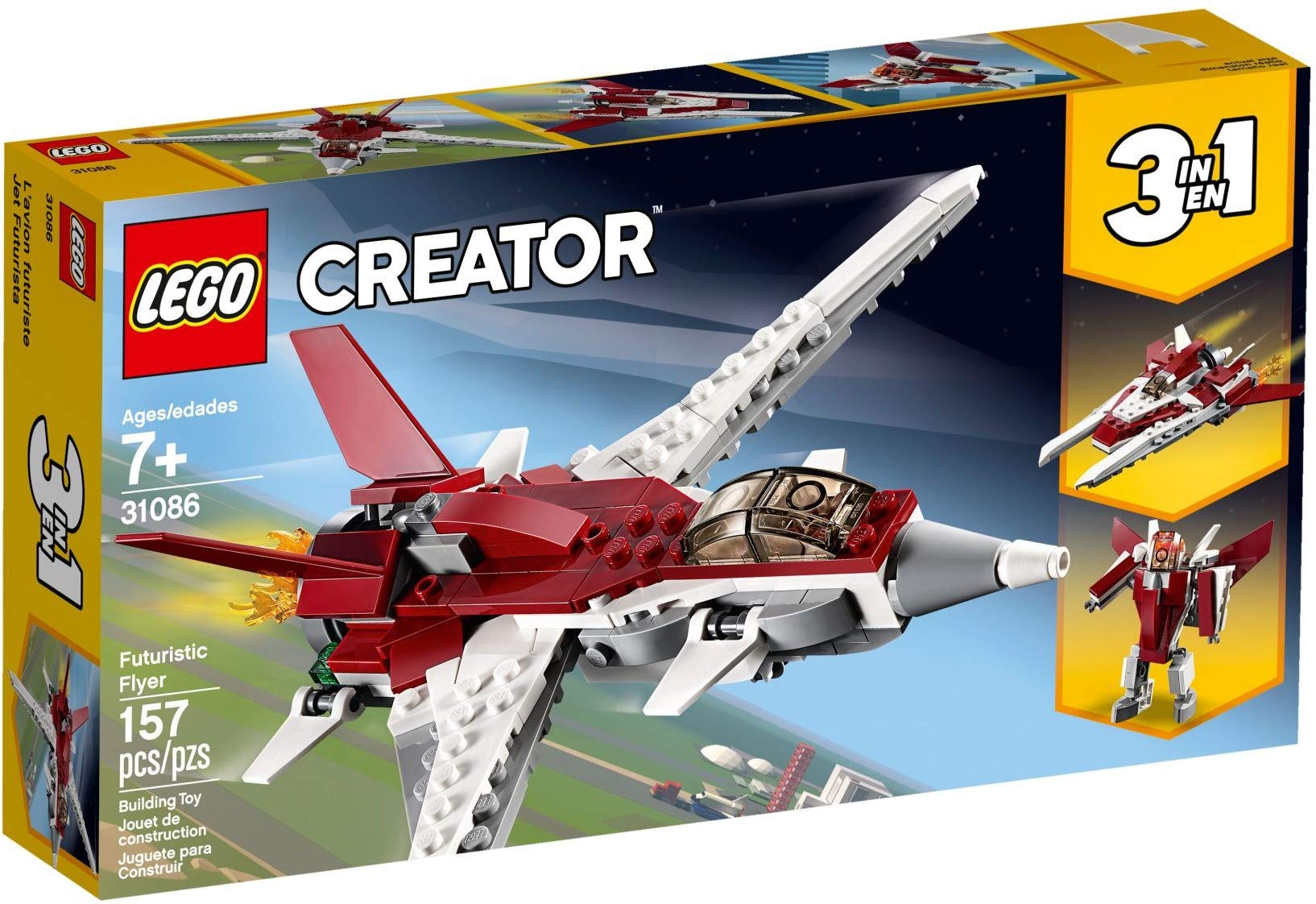 LEGO 31086 Creator Flugzeug der Zukunft, Raumschiff der Zukunft oder Roboter der Zukunft, 3-in-1 Bauset, Science-Fiction-Abenteuer, Fahrzeugspielzeuge für Kinder ab 7 Jahren