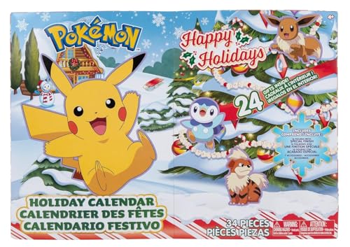Pokemon PKW2689 Weihnachtskalender mit 16 5,1 cm großen Kampffiguren mit speziellem Finish und acht einzigartigen Zubehörteilen, mehrfarbig