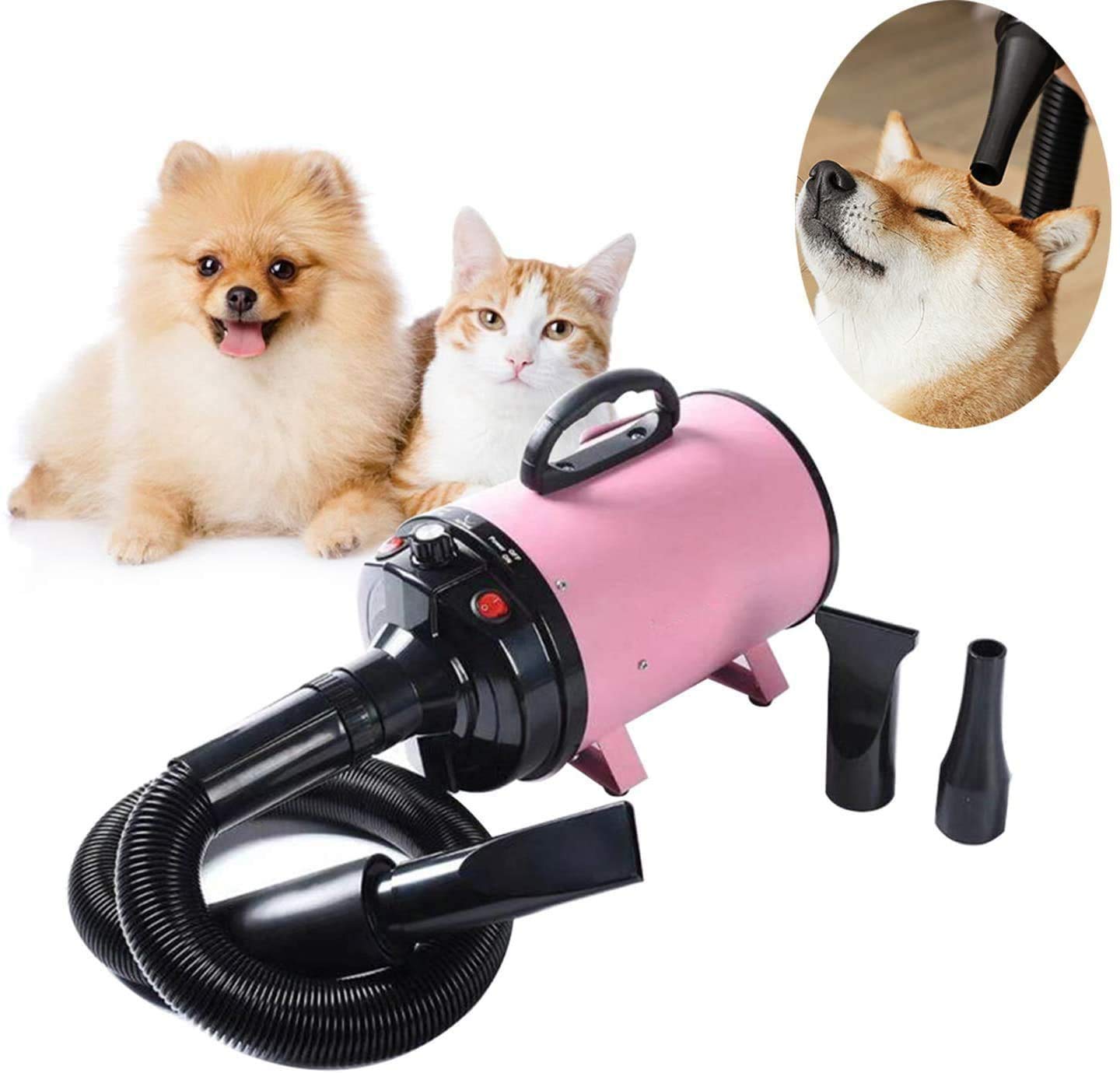 NEWTRY Tierfön Haustier Trockner Pet Dryer Haartrockner Einstellbare Geschwindigkeit und Temperatur 2000W Wenig Lärm für Hundepflege (Rosa)