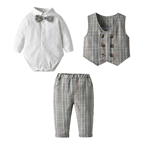 Famuka Baby Anzüge Baby Junge Sakkos Taufe Hochzeit Babybekleidung Set (Grau, 9-12 Monate)