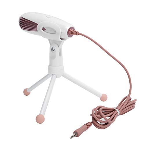 Mikrofon mit Stativ, Laptop-Kondensatormikrofon 3,5-mm-Audio-Stecker-Aufnahmemikrofon, 360-Grad-Tonaufnahme(Rosa)