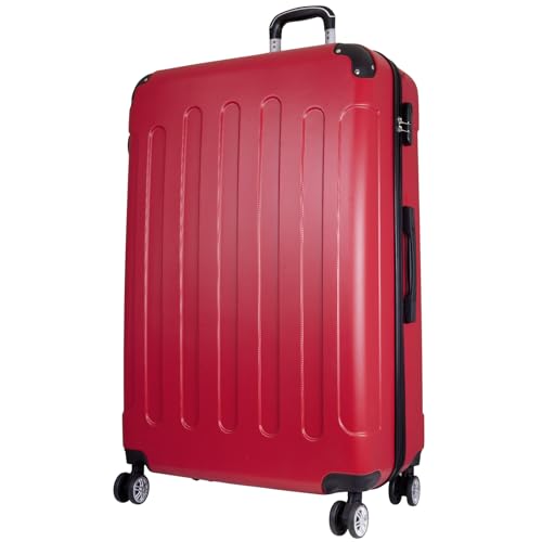 Trendyshop365 Koffer und Koffer-Set 3-teilig Avalon Hartschale 4 Räder Zahlenschloss (rot, großer Reisekoffer - Größe XL)