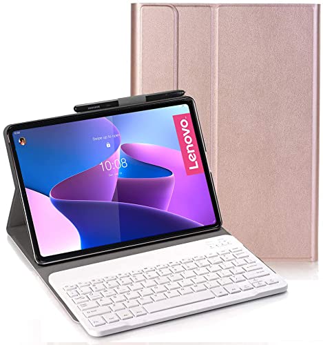 YHFZR Tastatur Hülle for Lenovo Tab P12 Pro - (QWERTY Layout), Ultradünn Flip Entfernbar Drahtloser Keyboardständer Ledertasche für Lenovo Tab P12 Pro 12,6 Zoll Tablet, Roségold