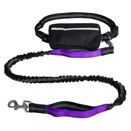 Freihändige Hundeleine Mit Reißverschlusstasche Zum Spazierengehen,Joggen,Verstellbare Hundeleinen-Gürteltasche Mit Zwei Gepolsterten Griffen (Color : Purple)