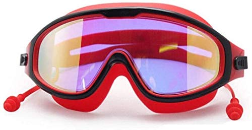 BBGSFDC Schwimmbrille mit Ohrstöpsel Erwachsene Anti-Fog Schwimmbrille Einstellbare Schwimmbrille (Color : Red)