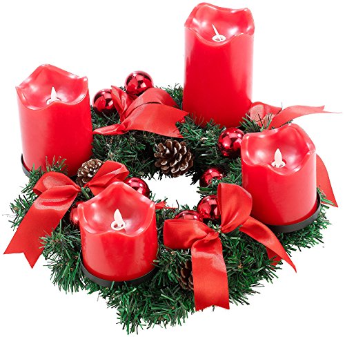 Britesta Adventskranz elektrisch: Adventskranz, rot, 4 rote LED-Kerzen mit bewegter Flamme (Adventskranz Kerzen elektrisch)