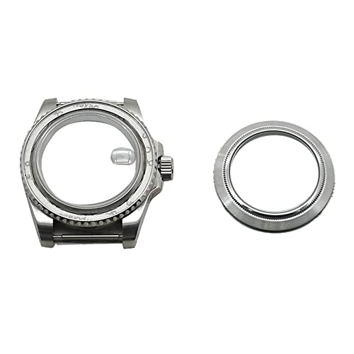 40 mm Edelstahl-Uhrengehäuse, Saphirglas-Teile, passend für Nh35A Nh36A Uhrwerk mit Datum, Rückseite aus massivem Stahl, B Silber, B