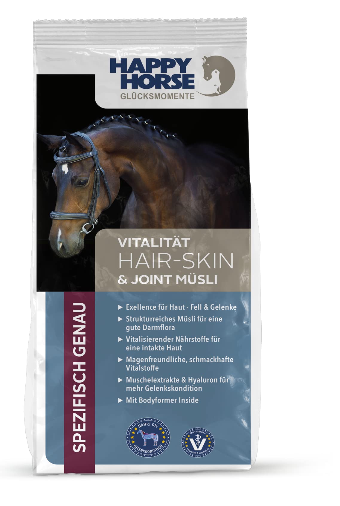HAPPY HORSE Müsli 14kg für Haut, Fell & Gelenke deines Pferdes | Energieversorgung | Weidegras | Fermentgetreide | unterstützt Gelenkgesundheit | niedriger Zuckeranteil