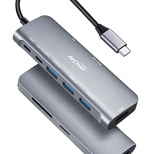USB C Hub, 8-in-1 USB C Adapter mit 4K HDMI, Stromversorgung, USB-C-Datenanschluss, 3 USB-3.0 Anschlüsse, SD/TF Kartenleser Kompatibel für MacBook, iPad Pro, Surface Go, Nintendo Switch und mehr