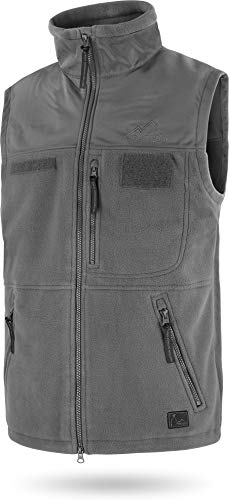 normani Tactical Fleeceweste BDU Vest mit Patchflächen Jagdweste mit Reißverschlusstaschen 320 g/m² Winterweste Outdoorweste mit Stehkragen Farbe Anthrazit Größe L/52