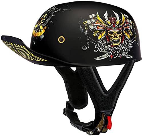 Motorrad-Halbhelm Retro-Helm Mit Offenem Gesicht Löffelhelm Verlängerte Krempe Personalisiertes Muster Sommerhalbhelm for Männer Frauen ECE-Zugelassener Jethelm (Color : A, Größe : M=57-58cm)
