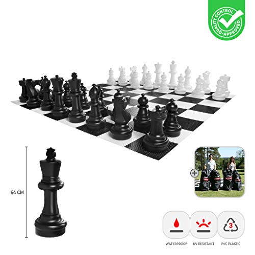 Ubergames XXXL Gartenschach Spiele - Giga Schachfiguren bis 64 cm Groß - Wasserdicht und UV-beständig (Schachfiguren + Tasche)