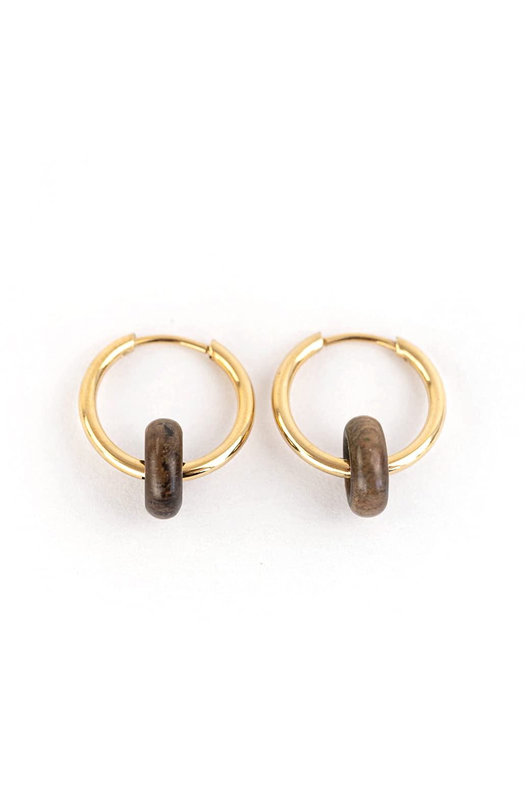 KERBHOLZ Holzschmuck – Geometrics Collection Donut Earring, Damen Ohrring geometrisch, kleine Creolen mit Element aus Naturholz (15mm x 8mm) (gold)
