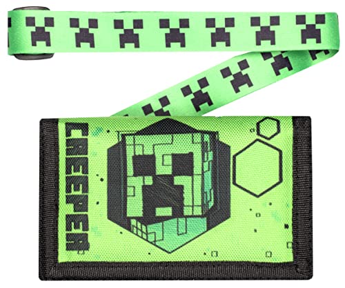 Minecraft - Geldbeutel für Kinder - Geldbeutel für Jungen/Mädchen - Green Creeper Videospiel Geldbeutel - Schlüsselband - Minecraft Geschenke - Offizielle Minecraft Merchandise