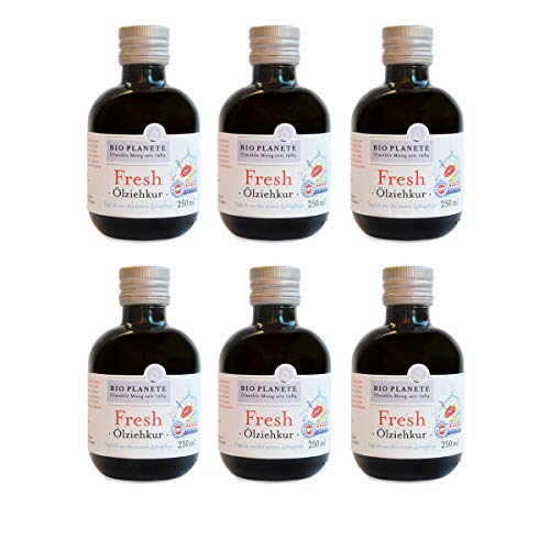 BIO PLANETE Ölziehkur Fresh (6 X 250 Ml), Milde Ölzieh-Kur, Bio, Vegan, Fluoridfrei, Naturkosmetik