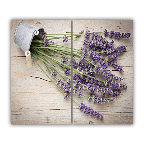 Tulup Schneidebrett 2x30x52 cm Spritzschutz Lila Kochplattenabdeckung Herdabdeckplatte Gehärtetes Glas Abdeckung - Lavendel in Topf