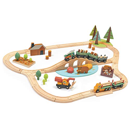 Tender Leaf Toys Großes Wild Pines Zug Set - Spielzug Bahn Spielzeug mit viel Alpenzubehör für Kinder ab 3 Jahren