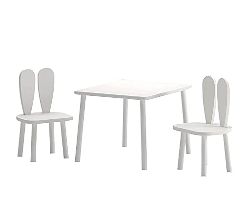 3-TLG. Rechteckiges Kinder Tisch und Stuhl-Set Bunny- weiß