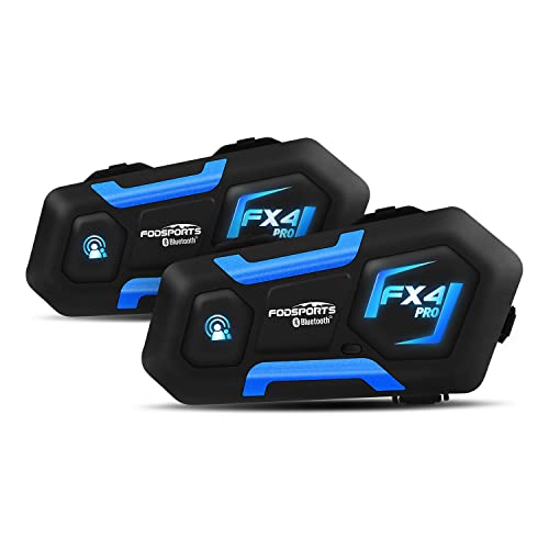 Fodsports FX4 PRO Motorrad Bluetooth Headsets, Motorrad Intercom, Bluetooth 5.0 Headset für bis zu 4 Motorräder mit 1200m Reichweite, 850mAh Akku, FM Radio, Geräuschreduzierung（doppelt）