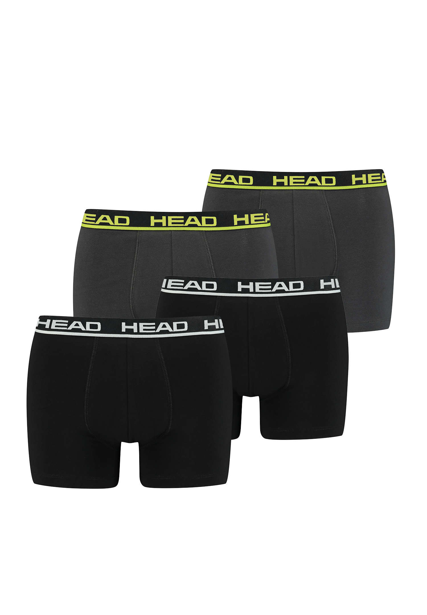 HEAD Herren Boxershorts 841001001 4er Pack, Farbe:Black/Phantom Lime, Bekleidungsgröße:S