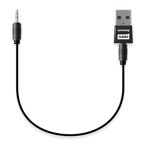 Nero Bluetooth AUX-Adapter 5.0 Technologie (für Auto, HiFi Anlage etc.) mit 3,5 mm Klinke inkl. 48cm Audiokabel | Receiver | USB Dongle | Transmitter Wireless | Keine Batterie, Aufladen |