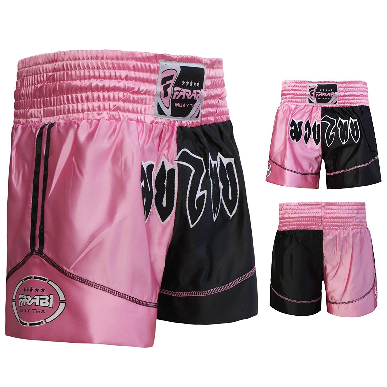 Farabi Sports Muay Thai Short for MMA, Muay Thai, Boxen Kickboxen Kampfsport Shorts Muay Thai Shorts (Pink/Black, XS)