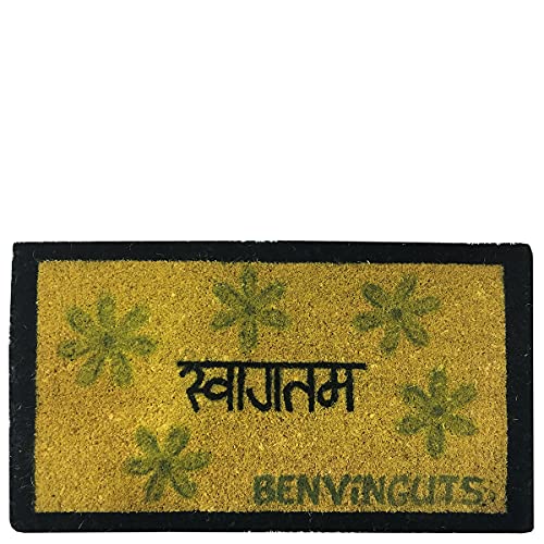 Laroom Fußmatte in Hindi benvinguts, gelb, 40 x 70 cm