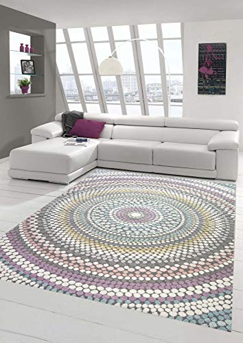 Teppich modern Wohnzimmer Teppich Regenbogen Pastellfarben Größe 120 cm Rund