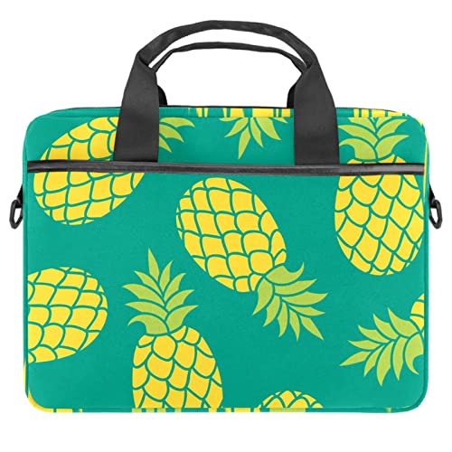 Yellow Pineapple Green Background Laptop Shoulder Messenger Bag Crossbody Briefcase Messenger Sleeve for 13 13.3 14.5 Inch Laptop Tablet Protect Tote Bag Case, mehrfarbig, 11x14.5x1.2in /28x36.8x3 cm