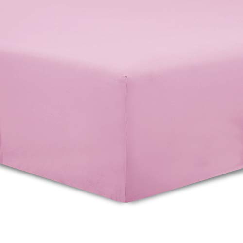 VISION - Set mit 2 Spannbettlaken, 90 x 200 cm, Farbe: Rosa, 100 % Baumwolle, 57 Fäden/cm², 4 elastische Ecken, Spannhöhe 30 cm