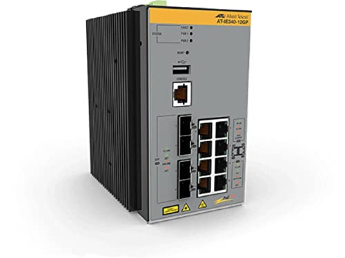Allied Telesyn AT-IE340-12GP-80 | 8 x 10/100/1000T PoE, 4X 100/1000X SFP, -40°C to 75°C , DIN Rail, DC External PSU Not Included