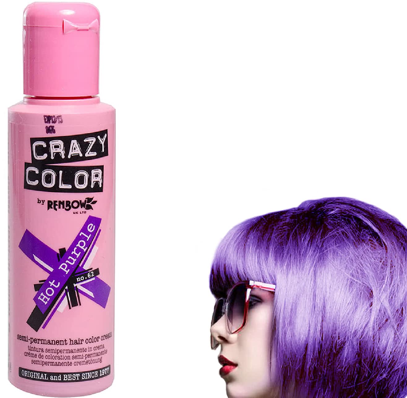 Crazy Colour Semi Permanent Haarfärbemittel Hot Purple No.62 (100ml) Box of 4