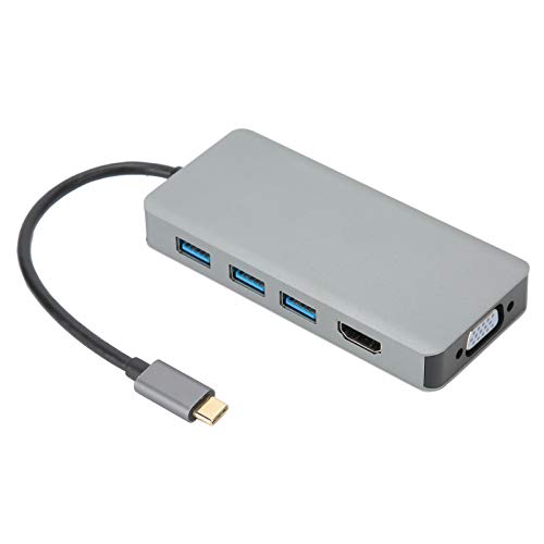 Tragbarer Hub-Adapter mit Matter Textur, Aluminiumlegierung Typ C-zu-HDMI-Kabel VGA-Konverter USB B0504 für Home Office Monitor, Plug and Play